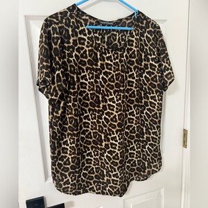 Chelsea & Theodore Womens Animal Leopard Print Short Sleeve Thin Blouse Sz L
